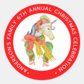 かわいいクリスマスのユニコーン ラウンドシール (正面)