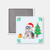 かわいいクリスマスのヨークシャテリアの子犬 マグネット (正面/裏面)