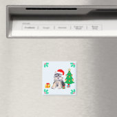 かわいいクリスマスのヨークシャテリアの子犬 マグネット (インサイチュ (食洗機))