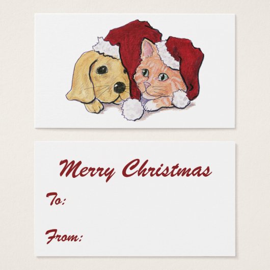 かわいいクリスマスのラブラドール子犬とオレンジ色のタビー猫 (正面&裏面)