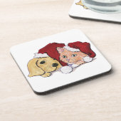 かわいいクリスマスのラブラドール子犬とオレンジ色のタビー猫 コースター (左側)