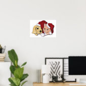 かわいいクリスマスのラブラドール子犬とオレンジ色のタビー猫 ポスター (ホームオフィス)