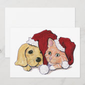 かわいいクリスマスのラブラドール子犬とオレンジ色のタビー シーズンカード (正面/裏面)