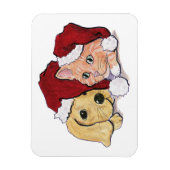 かわいいクリスマスのラブラドール子犬とオレンジ色のタビー マグネット (縦)