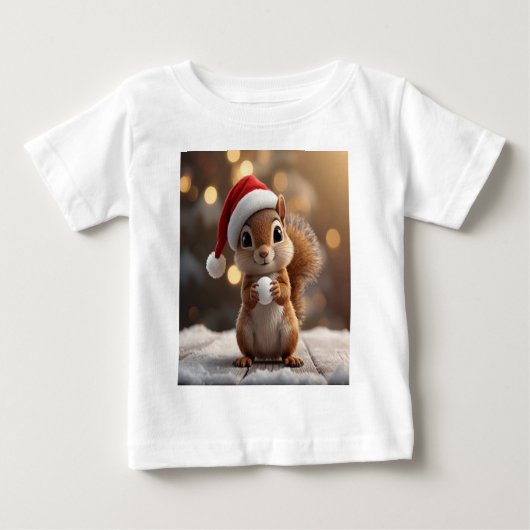 かわいいクリスマスのリスの女の子Tシャツ ベビーTシャツ (正面)