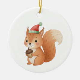 かわいいクリスマスのリス+どんぐりステッカー セラミックオーナメント