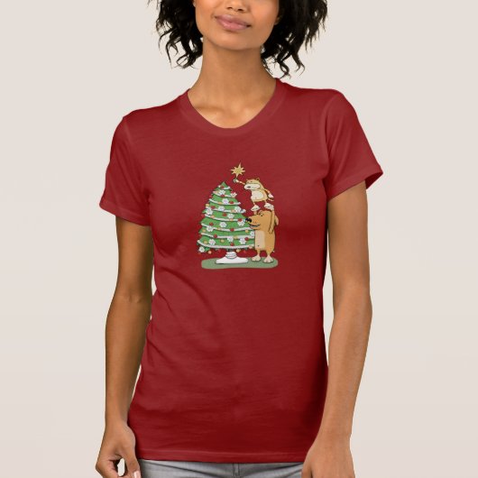 かわいいクリスマスのワイシャツ: 猫および犬 Tシャツ (正面)