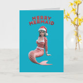 かわいいクリスマスの人魚のホリデーカード カード (黄色い花)