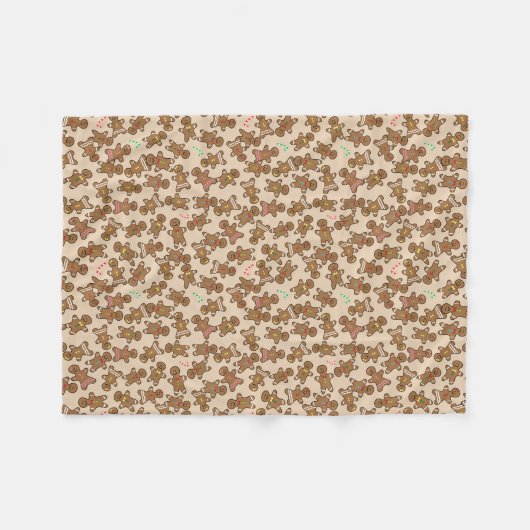 かわいいクリスマスの休日のジンジャーブレッドマンのクッキー フリースブランケット (正面(横))