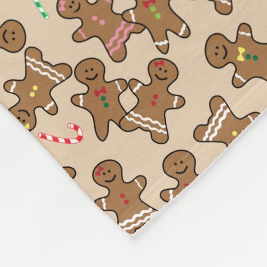 かわいいクリスマスの休日のジンジャーブレッドマンのクッキー フリースブランケット (角)