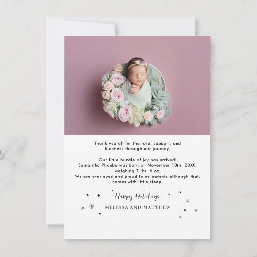 かわいいクリスマスの休日の写真誕生のお知らせ (裏面)