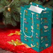 かわいいクリスマスの休日の犬たちSLEDS PATTERN ミディアムペーパーバッグ