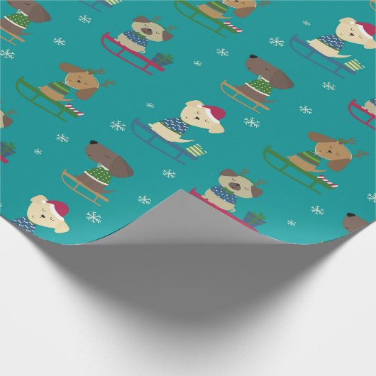かわいいクリスマスの休日の犬たちSLEDS PATTERN ラッピングペーパー (角)