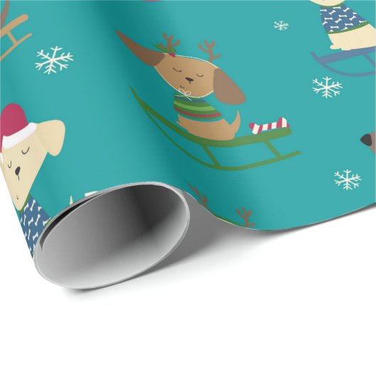 かわいいクリスマスの休日の犬たちSLEDS PATTERN ラッピングペーパー (ロールコーナー)