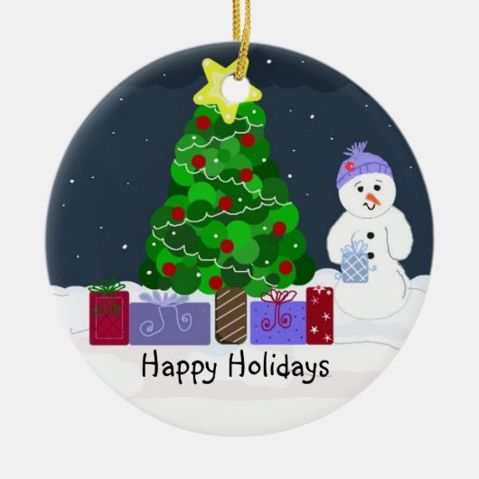 かわいいクリスマスの光景 セラミックオーナメント (正面)
