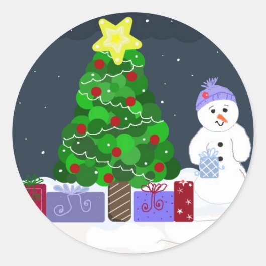 かわいいクリスマスの光景 ラウンドシール (正面)