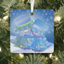 かわいいクリスマスの冬のブルー メタルオーナメント