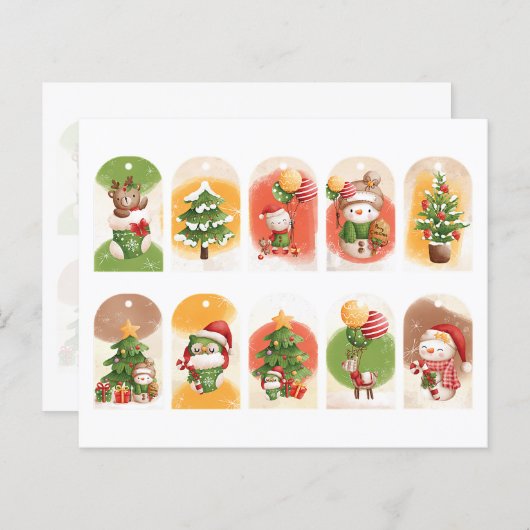 かわいいクリスマスの動物の切り抜きギフトタグセット (正面/裏面)