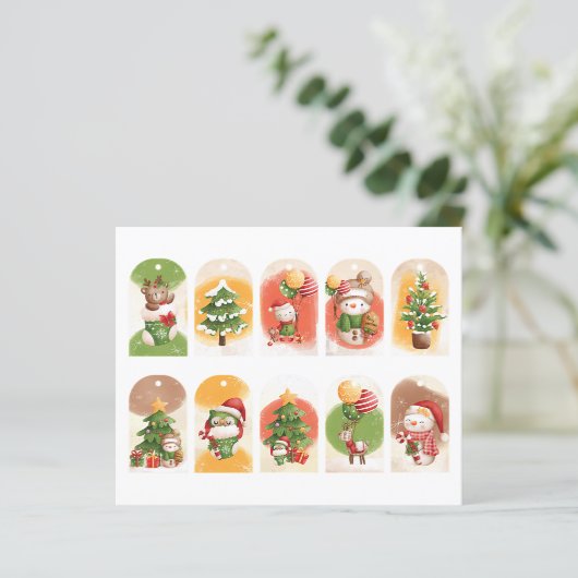 かわいいクリスマスの動物の切り抜きギフトタグセット (スタンド正面)