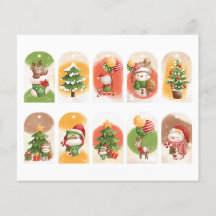 かわいいクリスマスの動物の切り抜きギフトタグセット