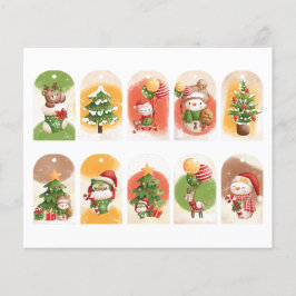 かわいいクリスマスの動物の切り抜きギフトタグセット