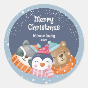 かわいいクリスマスの動物 ラウンドシール