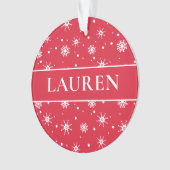 かわいいクリスマスの名前を追加Snowflakes Red オーナメント (正面)