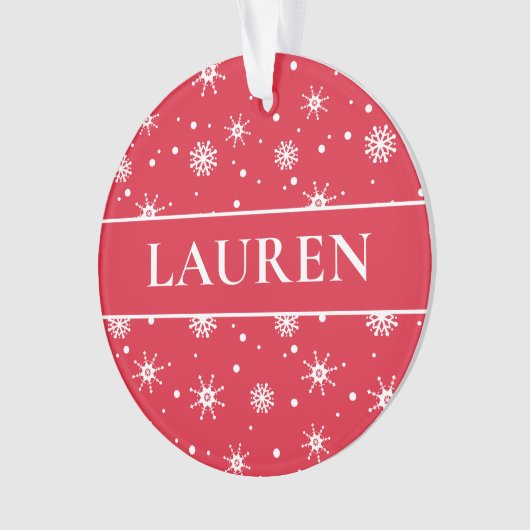 かわいいクリスマスの名前を追加Snowflakes Red オーナメント (正面)