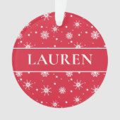 かわいいクリスマスの名前を追加Snowflakes Red オーナメント (正面)