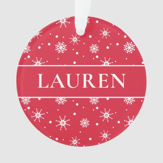 かわいいクリスマスの名前を追加Snowflakes Red オーナメント (正面)