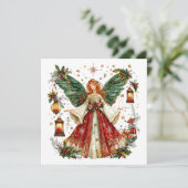 かわいいクリスマスの天使 & 灯されたランタン & ベリー シーズンカード (スタンド正面)