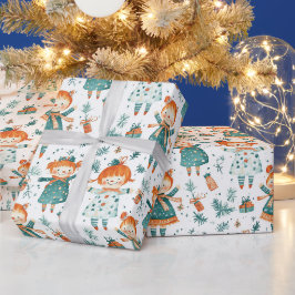 かわいいクリスマスの女の子のパターン ラッピングペーパー