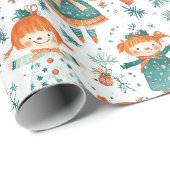 かわいいクリスマスの女の子のパターン ラッピングペーパー (ロールコーナー)