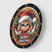 かわいいクリスマスの女の子リース ラージ壁時計 (傾斜)