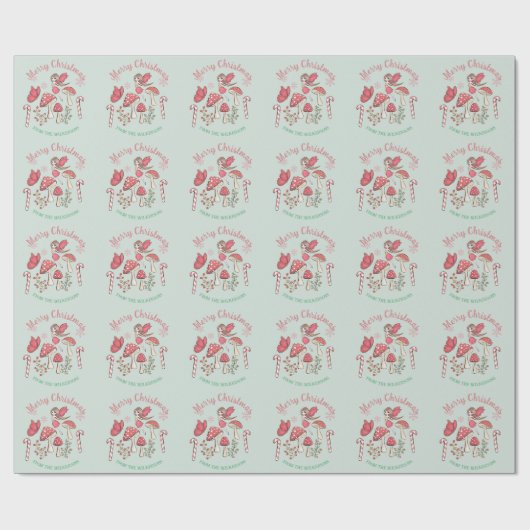 かわいいクリスマスの妖精とキノコ ラッピングペーパー (フラット)