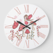 かわいいクリスマスの妖精とキノコ ラージ壁時計 (正面)