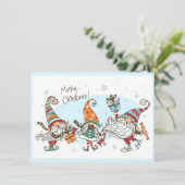 かわいいクリスマスの妖精と小人 水彩画の楽しい カード (スタンド正面)