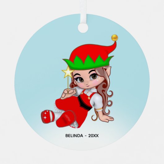 かわいいクリスマスの妖精のエルフ メタルオーナメント (正面)