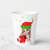 かわいいクリスマスの妖精エルフと金の星の紙吹雪 紙コップ (正面)