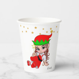 かわいいクリスマスの妖精エルフ＆ゴールドスターのコンフェッティ 紙コップ