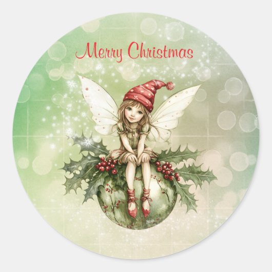 かわいいクリスマスの妖精オンオーナメント ラウンドシール (正面)