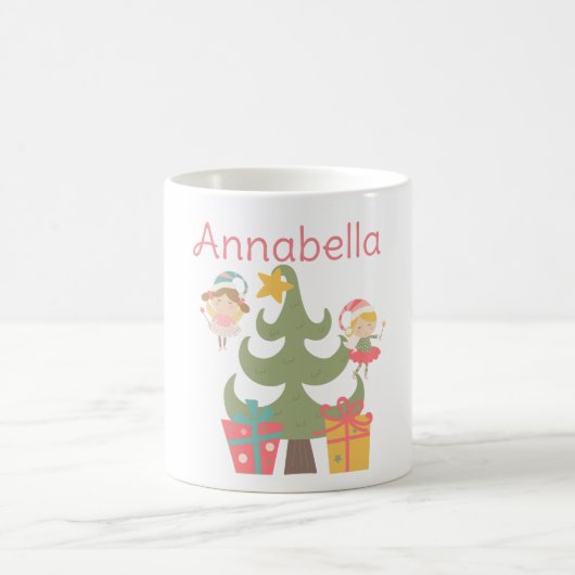 かわいいクリスマスの妖精 カスタムネーム コーヒーマグカップ (中央)