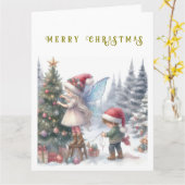 かわいいクリスマスの妖精 ホリデー ポストカード (黄色い花)