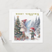 かわいいクリスマスの妖精 ホリデー ポストカード (正面/裏面インサイチュ)