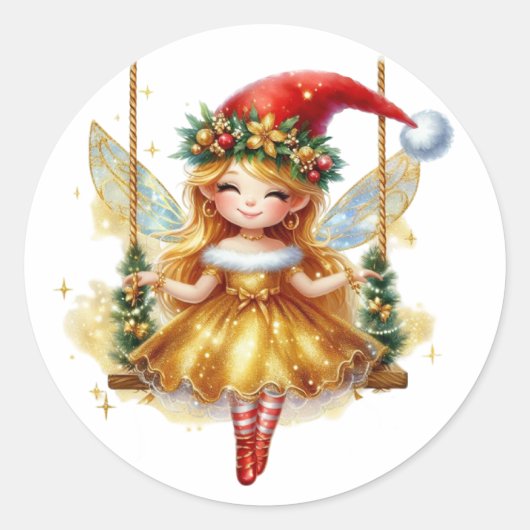 かわいいクリスマスの妖精 ラウンドシール (正面)