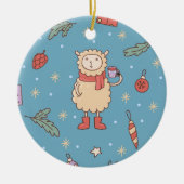 かわいいクリスマスの子ヒツジ セラミックオーナメント (正面)