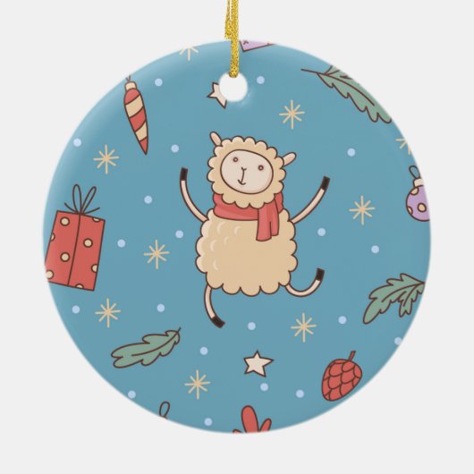 かわいいクリスマスの子ヒツジ セラミックオーナメント (裏面)