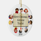 かわいいクリスマスの子供たちの漫画オンブック先生 セラミックオーナメント (右)