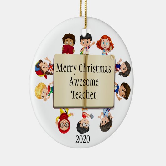 かわいいクリスマスの子供たちの漫画オンブック先生 セラミックオーナメント (右)