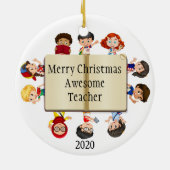 かわいいクリスマスの子供たちの漫画オンブック先生 セラミックオーナメント (裏面)